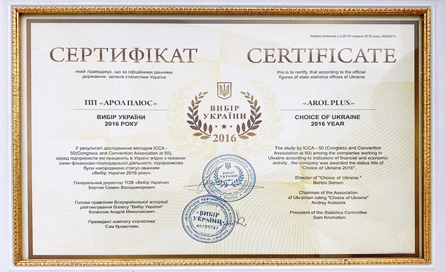 Нагороди та відзнаки компанії АРОЛ ПЛЮС